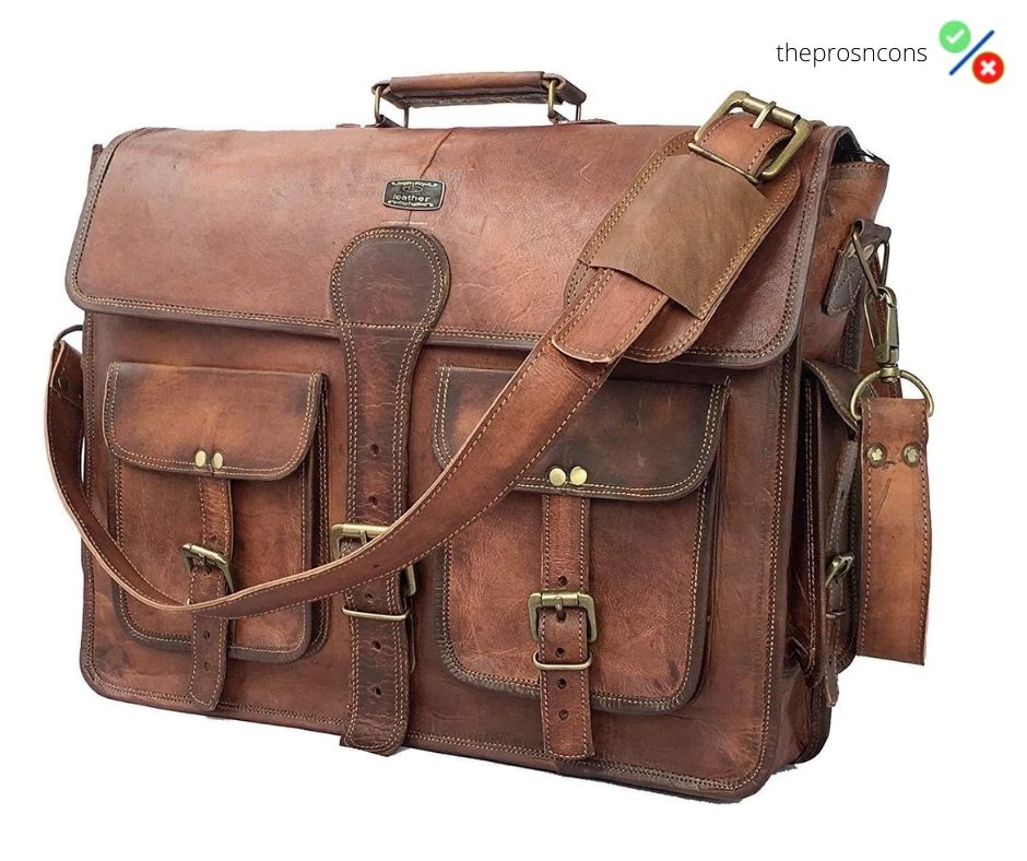 DHK 18 Inch Vintage Handmade Leather Travel Messenger Office Crossbody Bag Laptop Briefcase